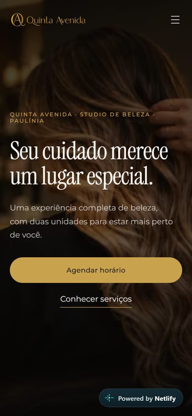 Site da Quinta Avenida no celular, topo